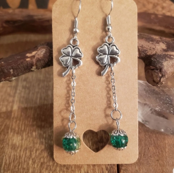 Lucky Clover Heart Shamrock earrings Long~Celtic~St Patrick's day~Irish Gift - Picture 7 of 13